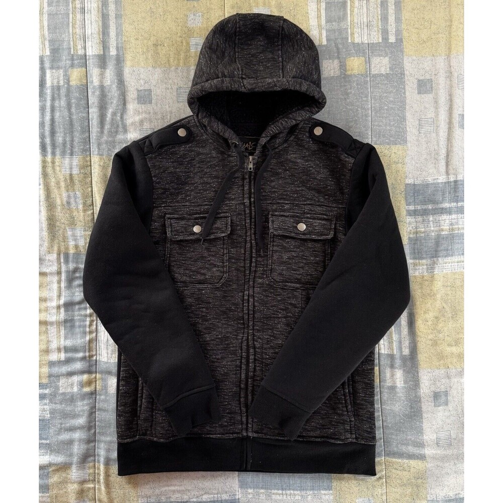 Chalc Gray Black Long Sleeve Drawstring Full-Zip Hoodie Men's Sz M